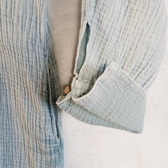 Easel, Oversize, Long, Button Down Shirt, Soft 100% Cotton, Pockets, Lt. Teal, M - Picture 11 of 16